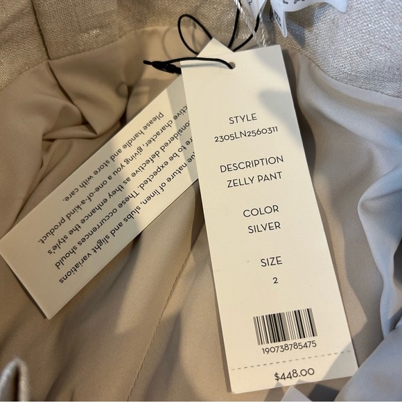 NWT Veronica Beard Zelly High-Waisted Linen-Blend Silver/Cream Paper Bag Pants 2 - Picture 10 of 16